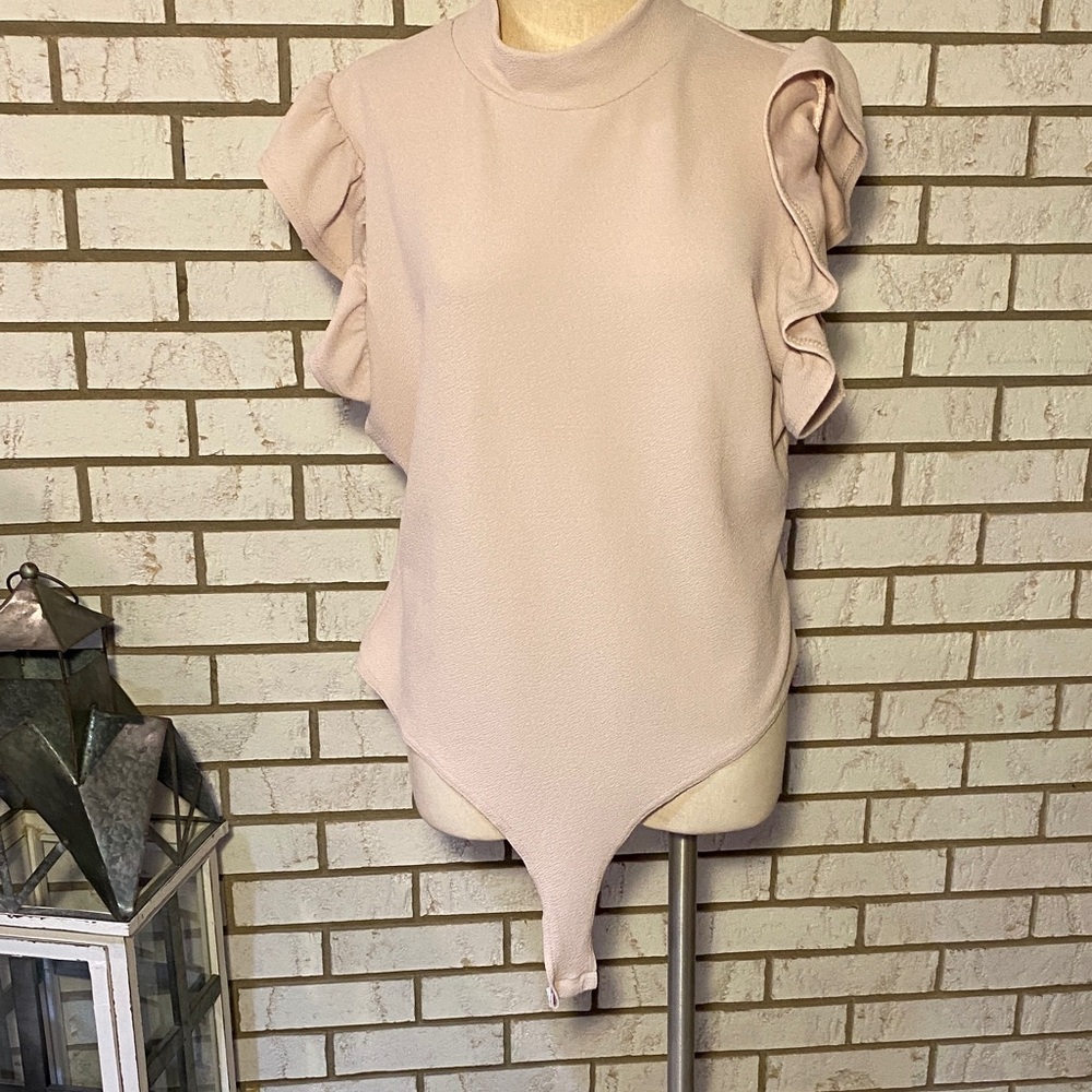 Boohoo Plus Ruffled Cream Bodysuit